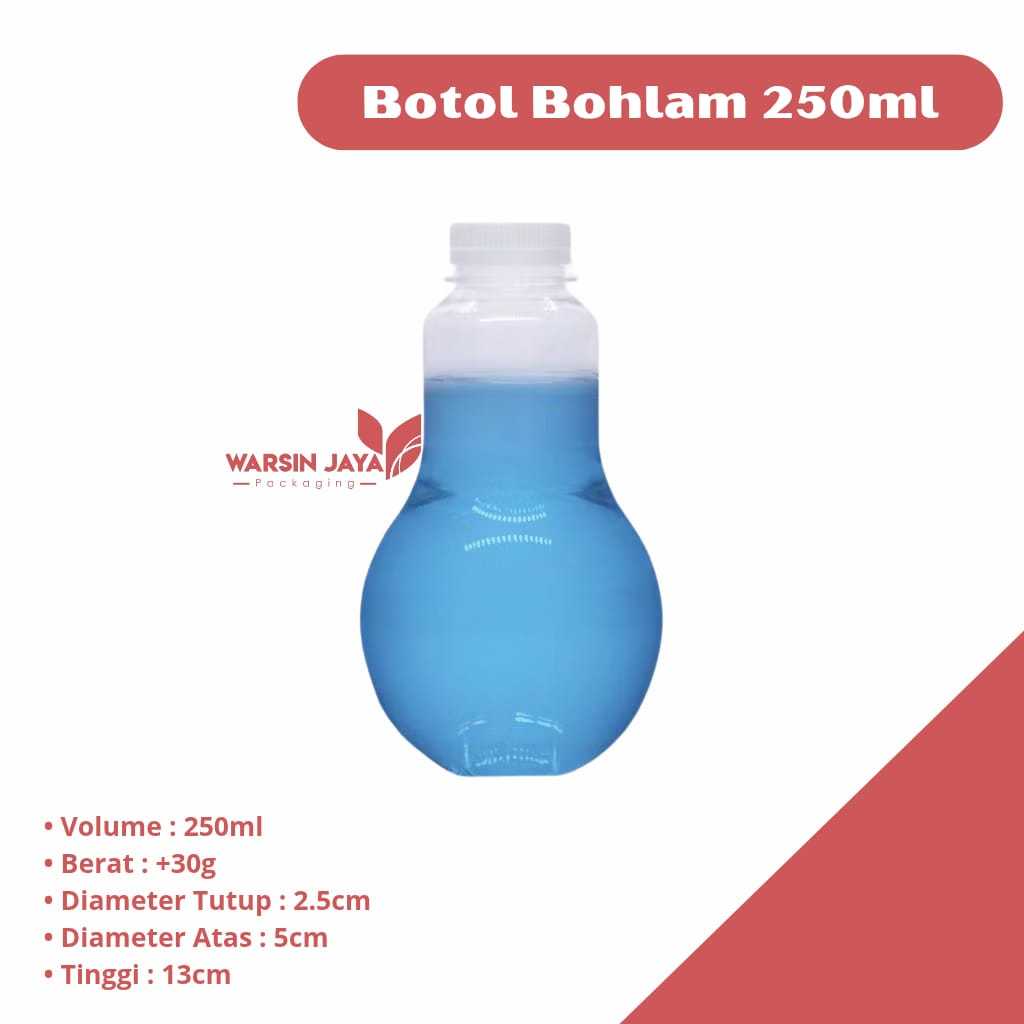 Botol Bohlam 250ml Bahan Plastik Tutup Botol Hitam Putih