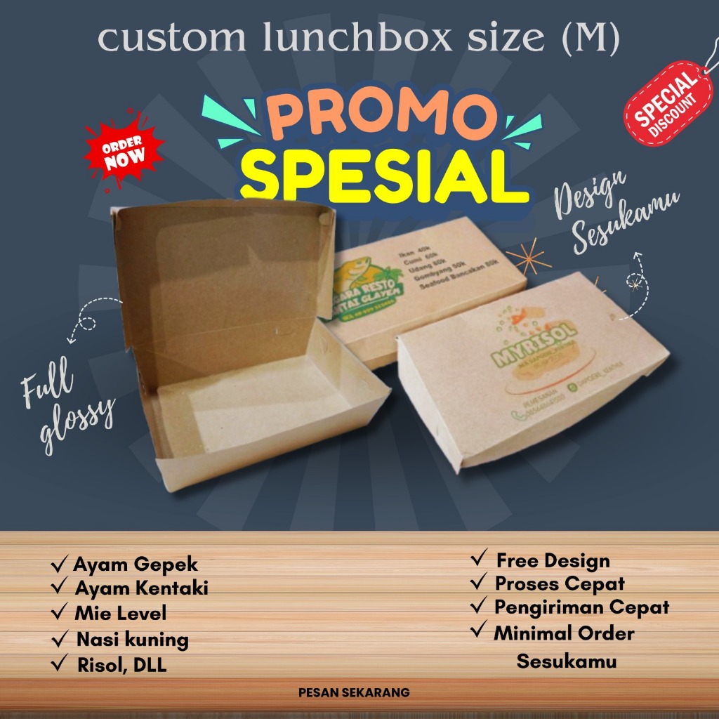 [ALL SIZE] PAPER LUNCH BOX CUSTOM SABLON / DUS SNACK CUSTOM/ WADAH MAKANAN TAHAN PANAS