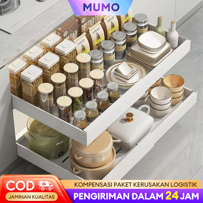 Rak Dapur Serbaguna Stainless Steel Rak Piring Dapur Rak Bumbu Dapur Keranjang Geser Laci