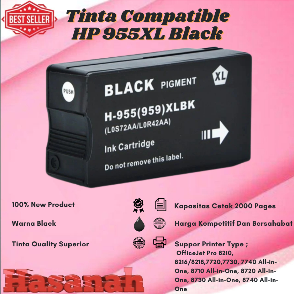 Tinta Catridge Compatible HP 955XL 955XL Black For HP OfficeJet Pro 8210, 8216/8218, 7740,7730,7720,