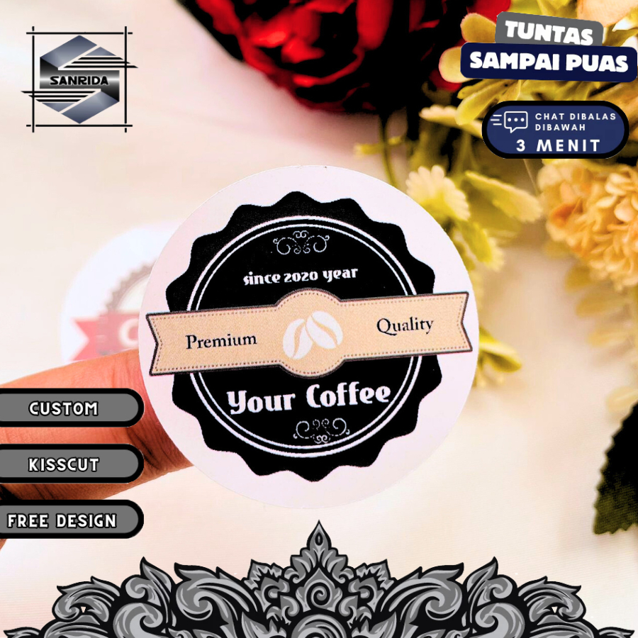 

9-15 Sticker Bulat Desain Coffe Shop Sanrida Stiker Label Minuman Coffe Produk Botol Cup Kopi Murah