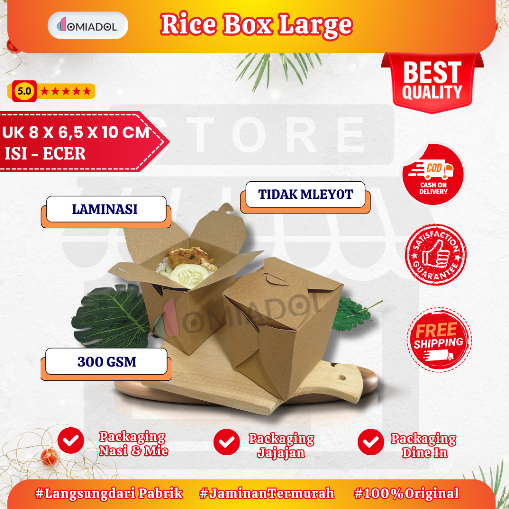 

Ecer - Paper Rice Box Large Bahan Kraft Full Laminasi - Ukuran 8 x 6,5 x 10