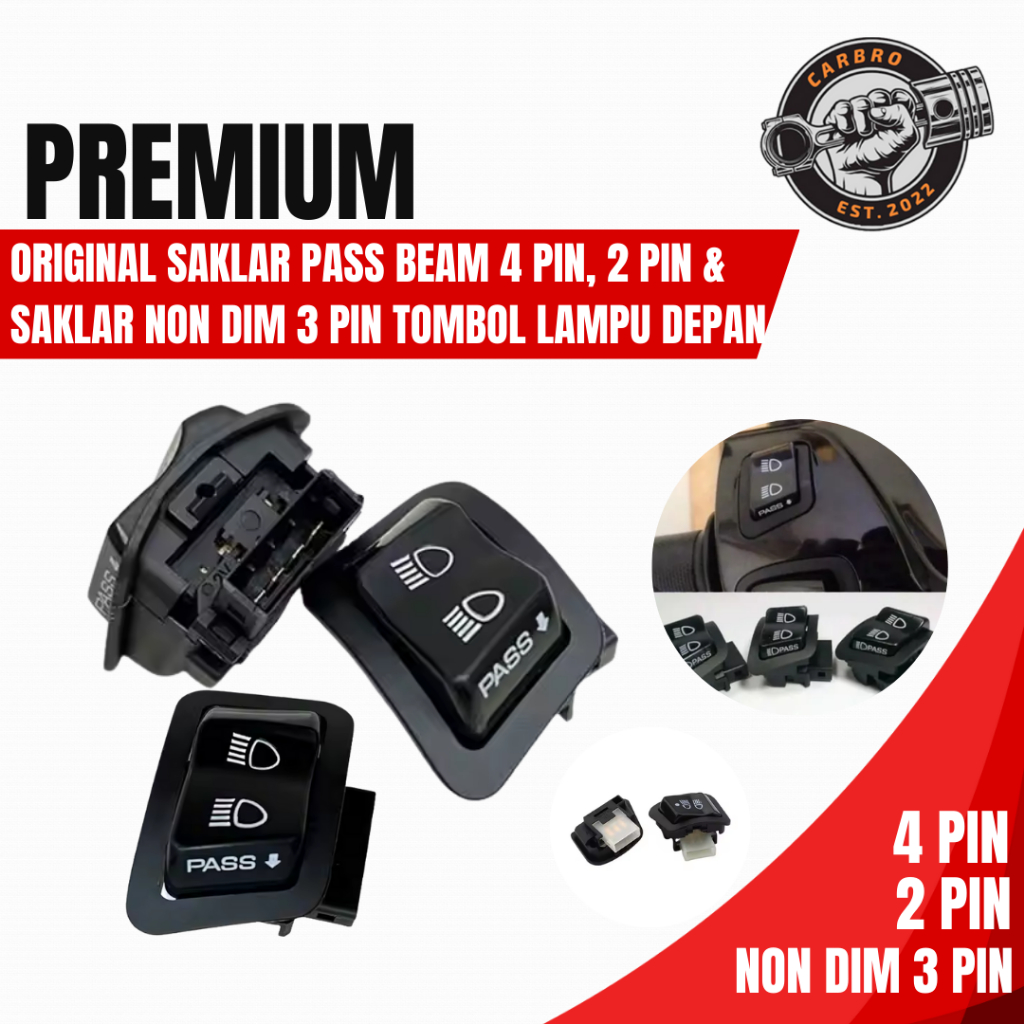 ORIGINAL SAKLAR PASS BEAM 4 PIN, 2 PIN & SAKLAR NON DIM 3 PIN TOMBOL LAMPU DEPAN PASS BEAM MOTOR HON