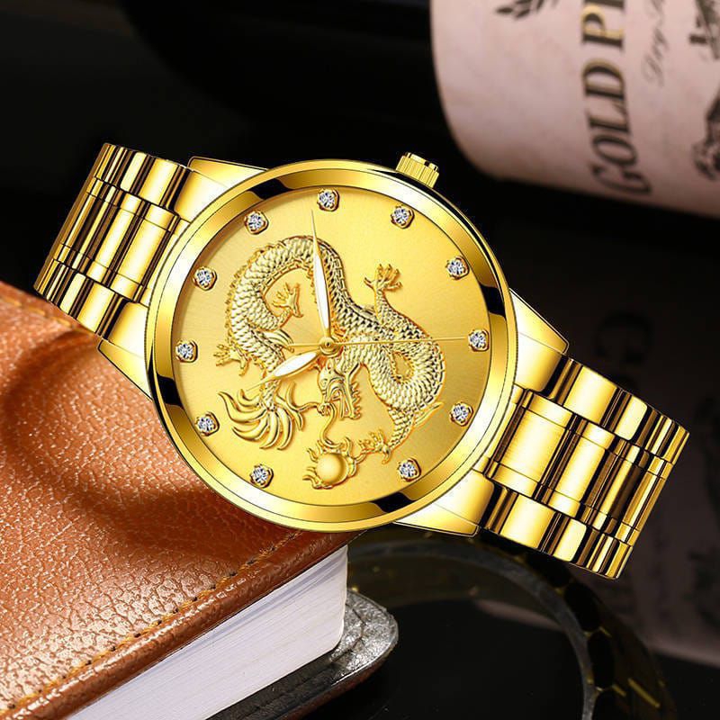 Jam tangan pria motif naga dragon rantai stainless