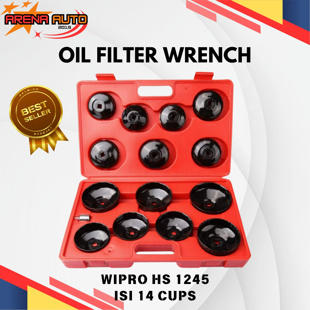 Kunci Oli Filter Set 14 Pcs WIPRO HS 1245 / Kunci Filter Oli Mangkok / Wipro Oil Filter Wrench Cup