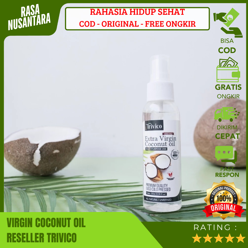 

TRIVICO VIRGIN COCONUT OIL ( GRATIS ONGKIR ) Quality VCO Murni Organik Premium Minyak Kelapa 100ML & 250ML & 500ML & 1L / Extra Virgin Coconut Oil Untuk Rambut & Wajah & Kulit / Food Grade Cold Pressed Process - Certified / Vco Minyak Kelapa Asli 100% Ala