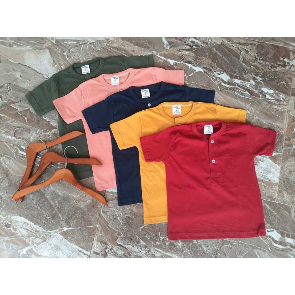 bumble.cloth - Kaos Anak Polos Kancing Unisex Katun Premium 1-10 Tahun