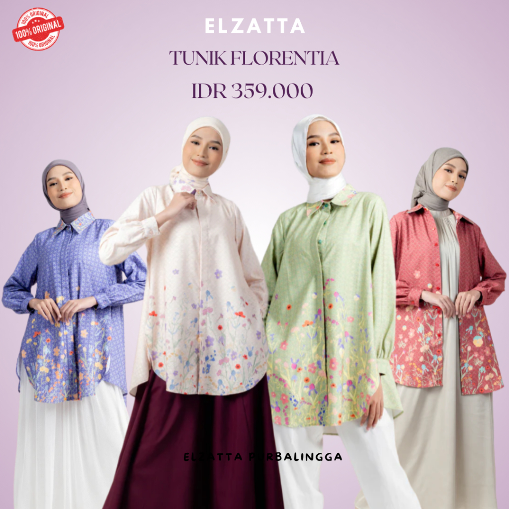 Elzatta Tunik Florentia Tunik Wanita Motif Bunga Busui Friendly Bahan Super Premium Nyaman Dipakai