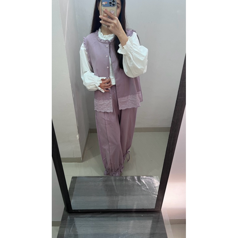 One Set Top Vest Kemeja Celana Panjang Set Wanita OneSet Lengan Panjang Setelan Casual Basic Korea S