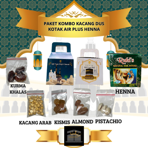 

paket kombo kacang dus kotak air plus henna oleh-oleh haji umroh