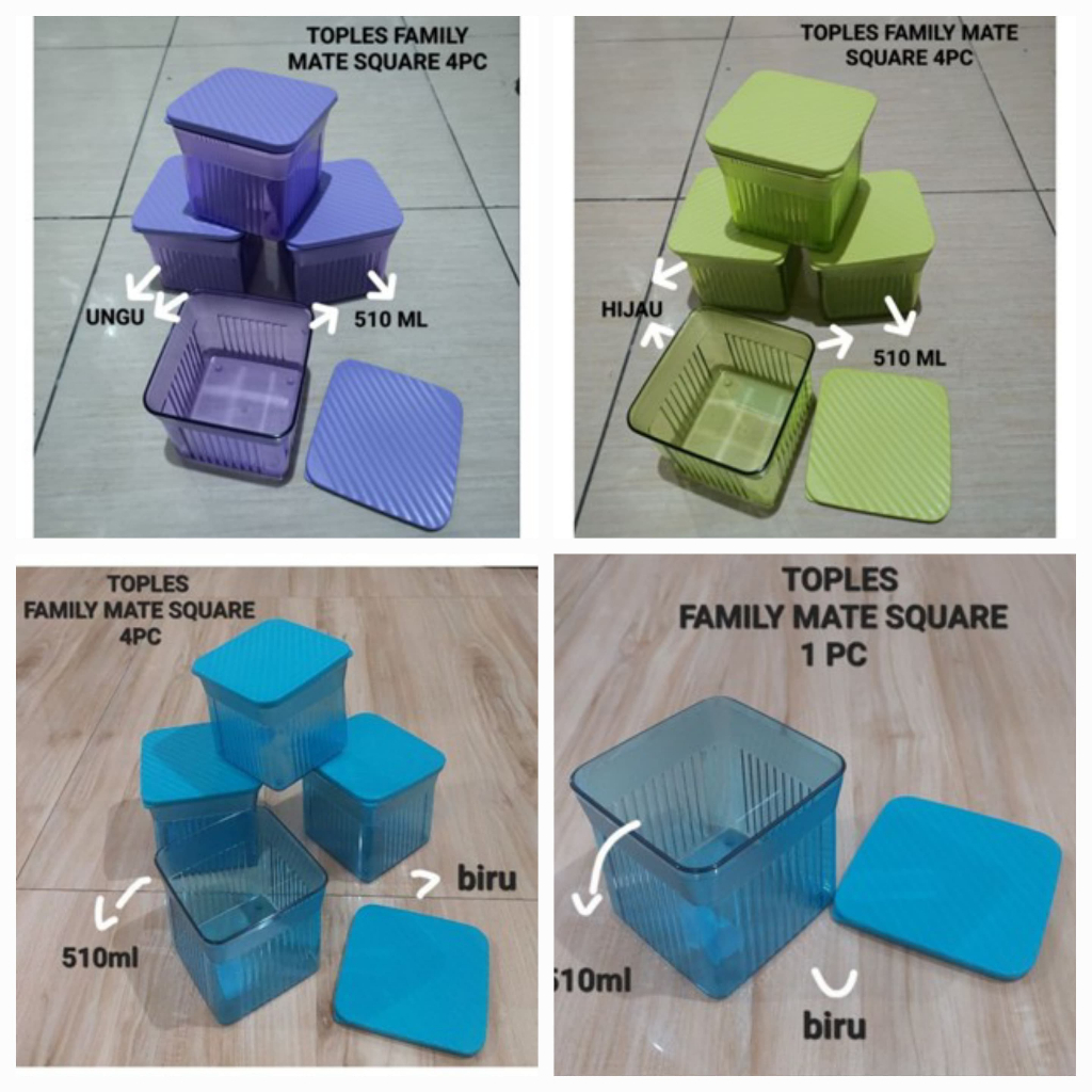 family mate square 510 ml toples kristal tupperware