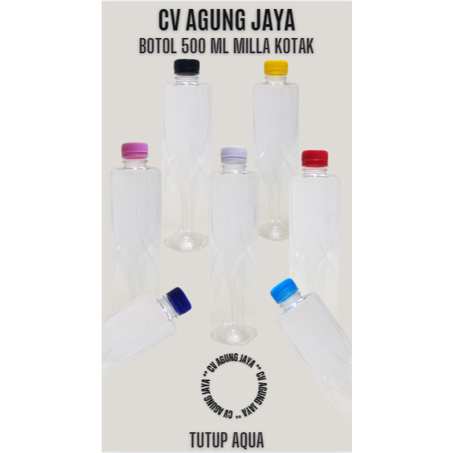 Botol 500 ml Milla Grass Kotak Tutup Aqua / Botol Plastik / Botol Minuman Dalam Kemasan / Botol Juic