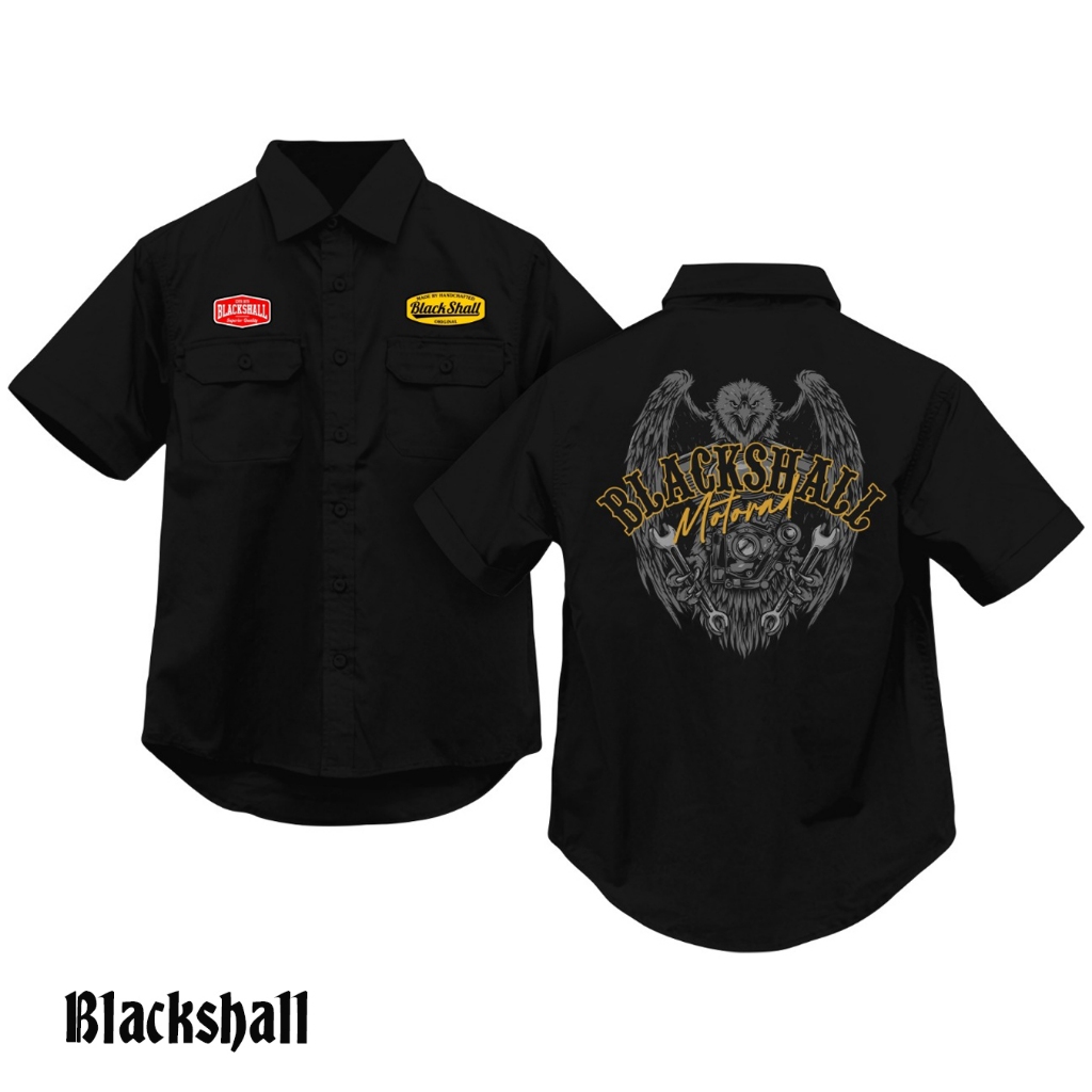 Workshirt Hitam Blackshall Kemeja Pria Lengan Pendek Hitam