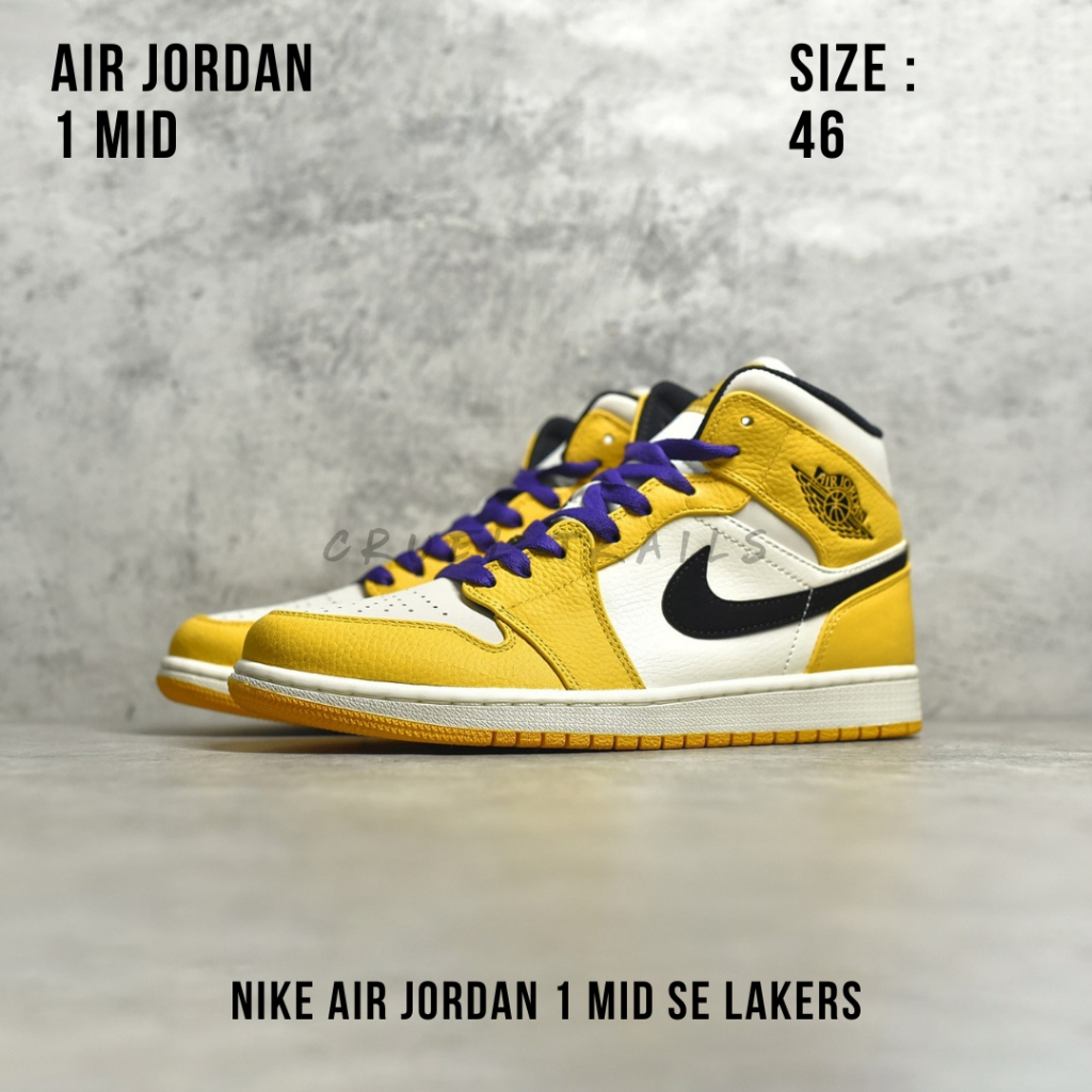 READY STOCK SIZE 46 - Nike Air Jordan 1 Mid SE Lakers BNIB ORIGINAL MATERIAL