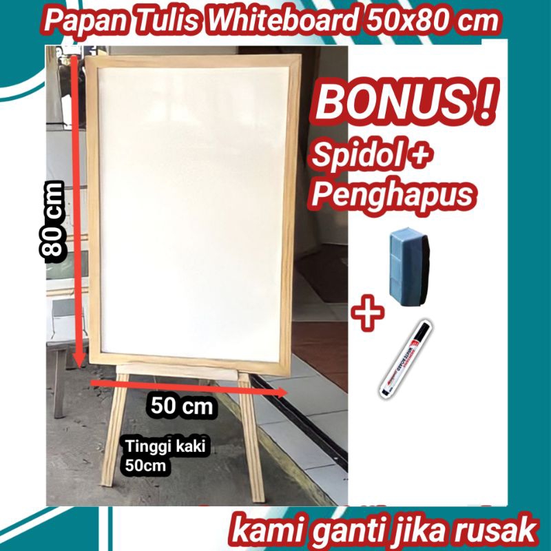 

Papan Tulis Whiteboard 50x80cm + kaki (Bonus Spidol & Penghapus) LR3