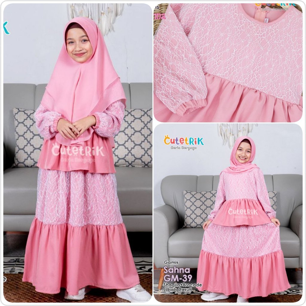 Cutetrik Gamis Anak Perempuan GM-39 Dress Brokat Anak Perempuan Gamis Brokat Anak Perempuan Set Hija