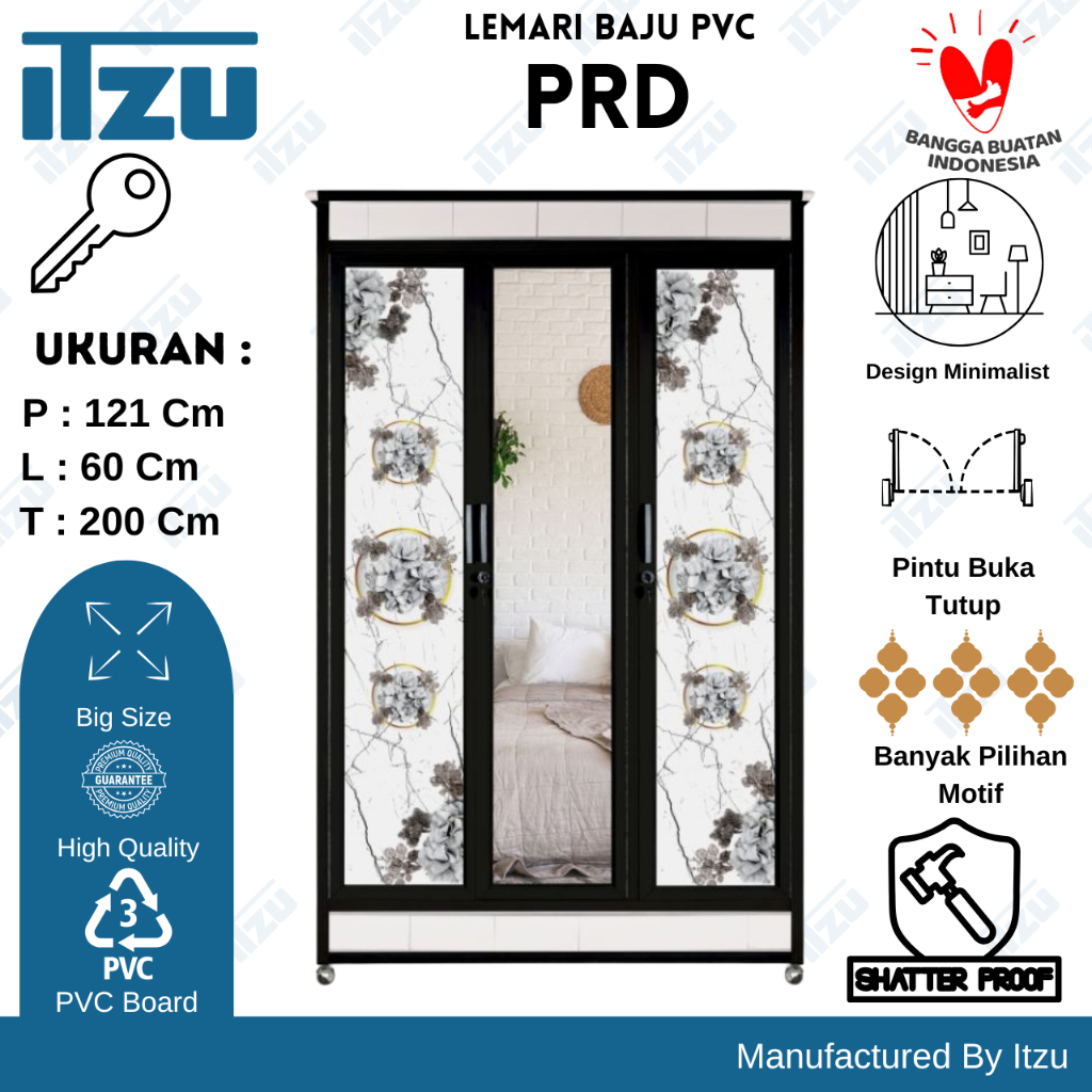Lemari Baju PVC Alumunium 3 Pintu Minimalis