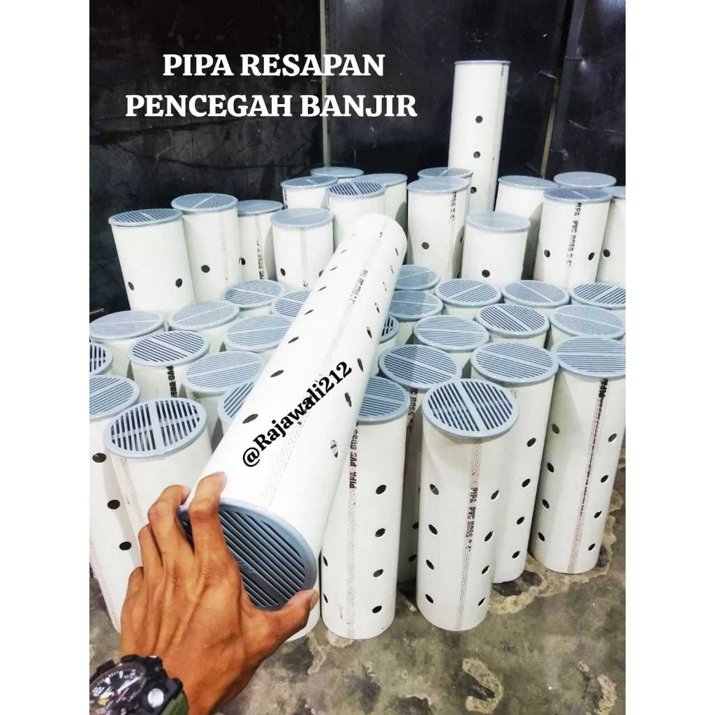 Pipa Resapan Biopori / Pipa PVC 4inch Panjang 100cm Sudah Termasuk Tutup dop saringan