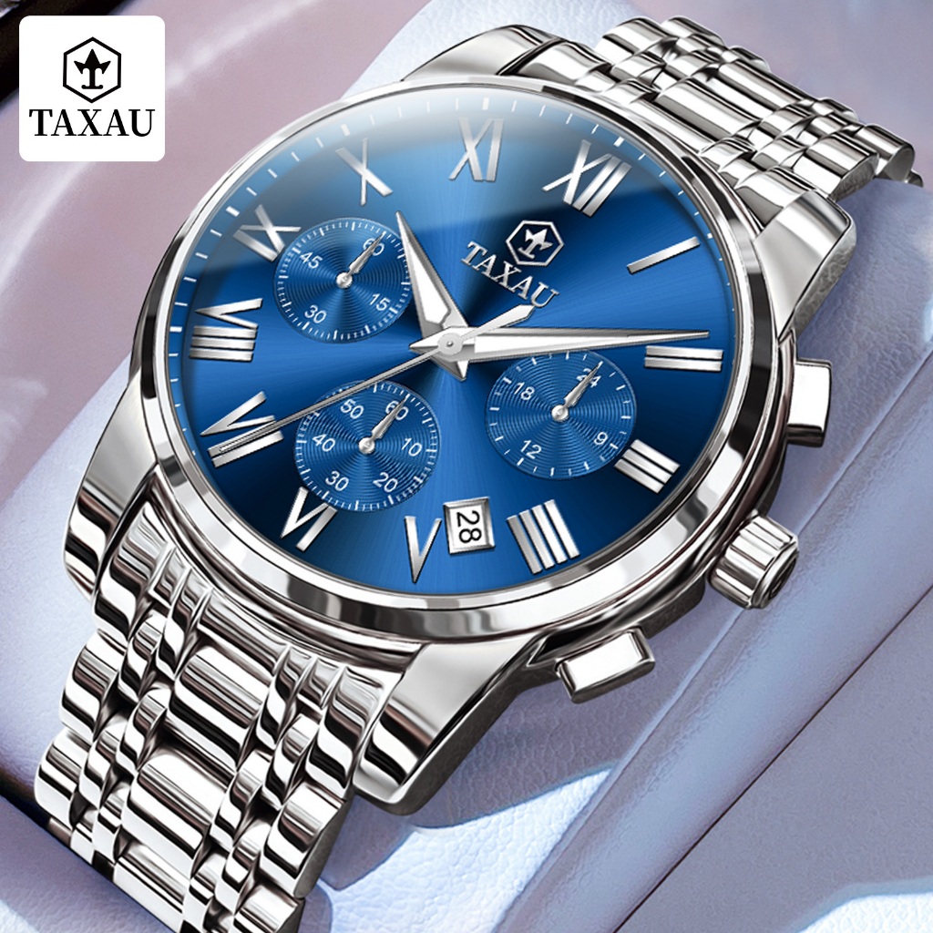 TAXAU Jam Tangan Rantai Pria Original 100% Luminous Stainless Steel Jam Tangan Pria Analog Anti Air