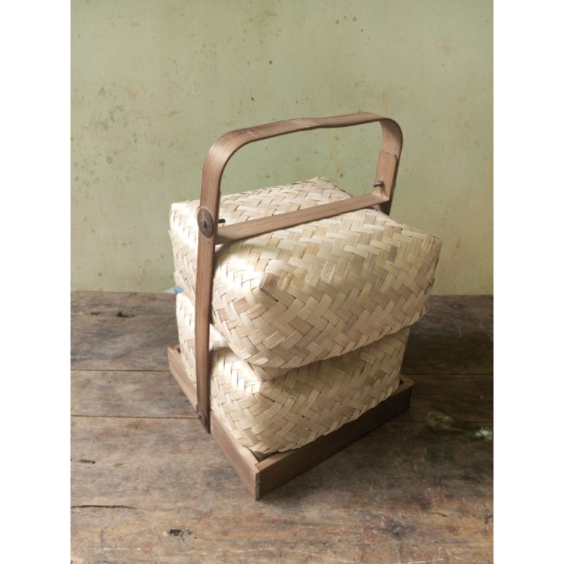 besek bambu jinjing susun 2 ukuran 20x20/besek rantang