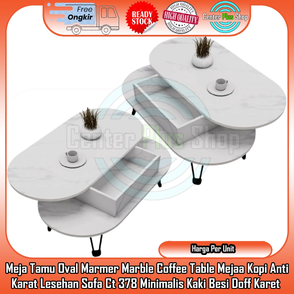 [Kargo] Meja Tamu Oval Marmer Marble Coffee Table Kopi Lesehan Sofa Ct 378 Minimalis Opal Ofal Makan