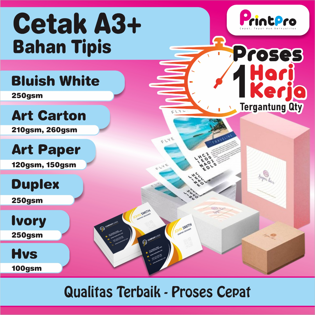 

Cetak A3+ Bahan Tipis (Artcarton, Art Paper, BW, Ivory, Duplex, HVS)