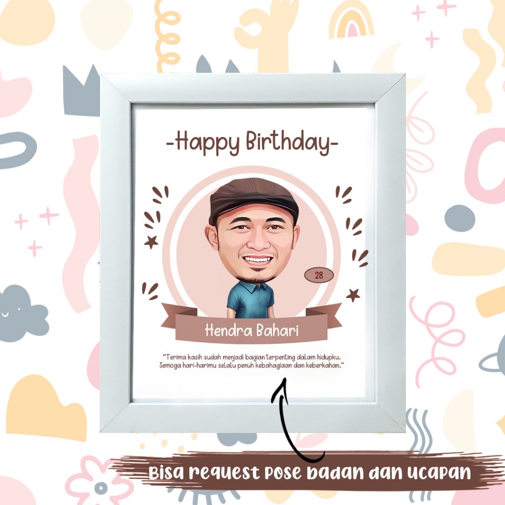 Kado Karikatur Foto Kado Wisuda Graduation Farewell Birthday Perpisahan + Bingkai 8R
