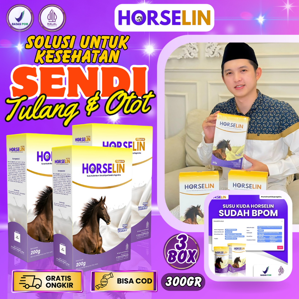 

PAKET 3 BOX HORSELIN 300GR - Susu Kuda Liar Sumbawa Original Atasi Nyeri Sendi & Tulang