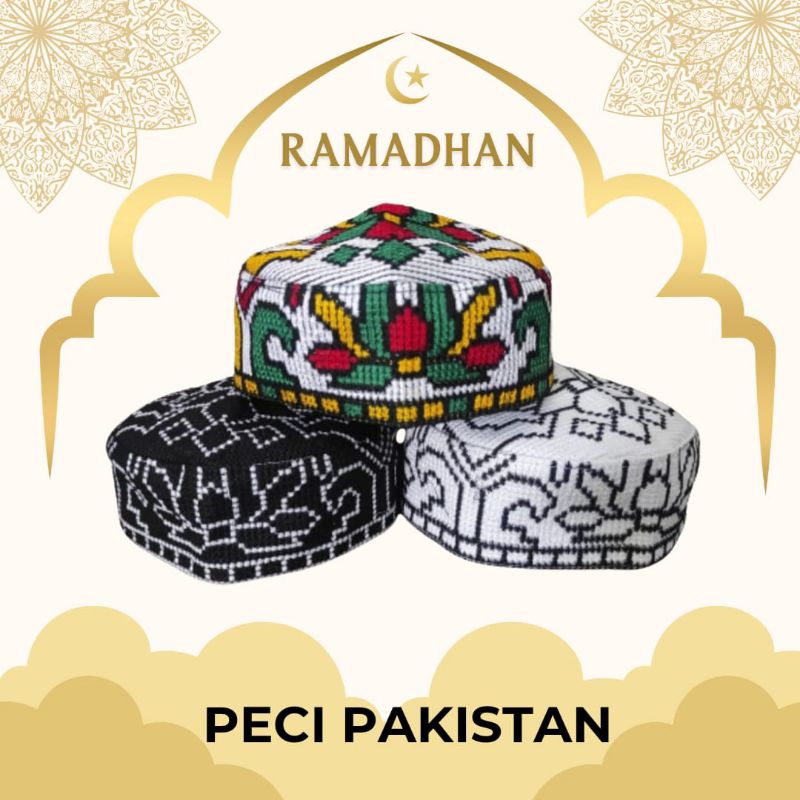 Peci kopiah Songkok Pakistan/ Peci Rajut/peci bordir/ peci Haji/ peci dewasa peci anak