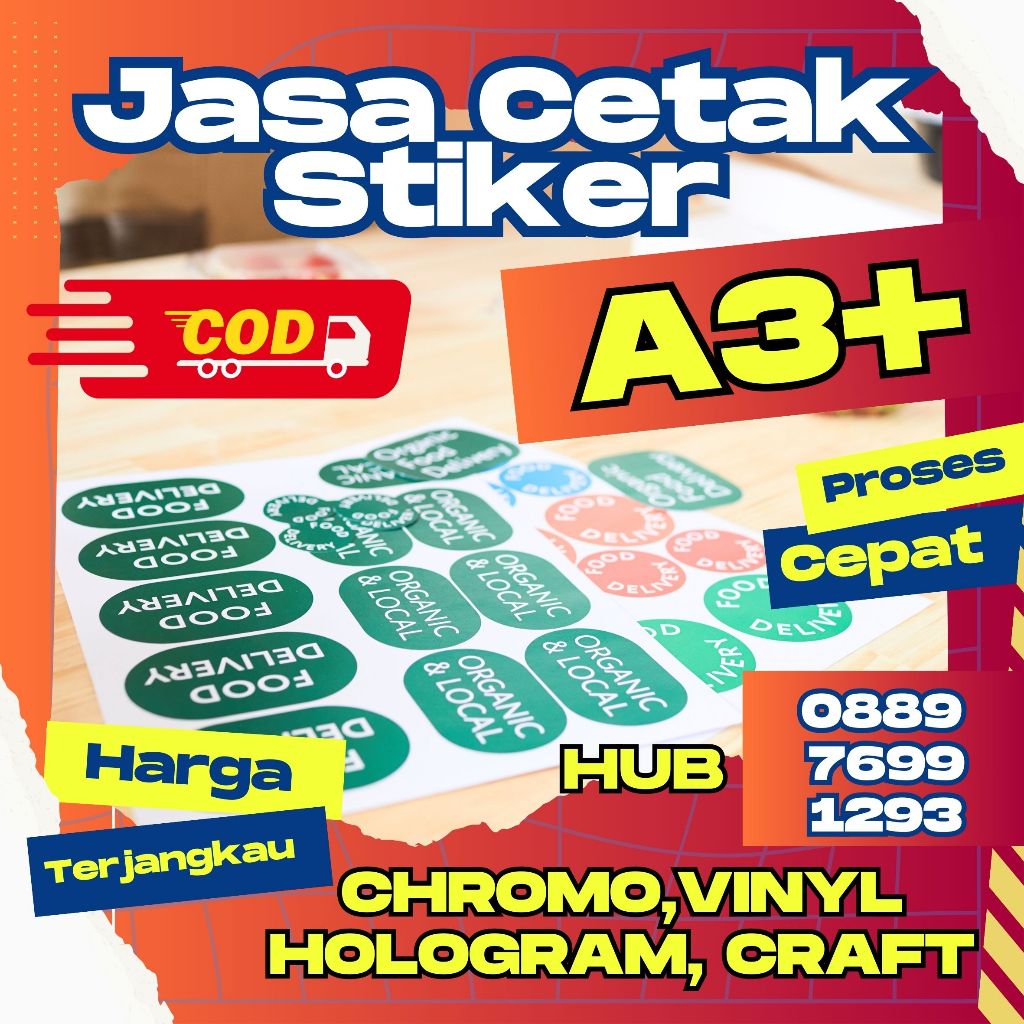 

PRINT Stiker A3+ Chromo Vinyl Hologram/ LABEL / LOGO/KEMASAN MURAH