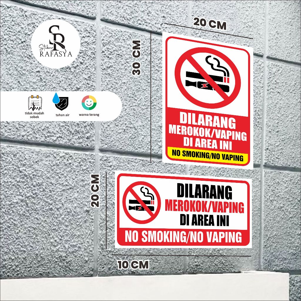 

STIKER DILARANG MEROKOK / VAPING DI AREA INI Ukuran 20x10cm dan 20x30cm + Dilaminasi Glosy