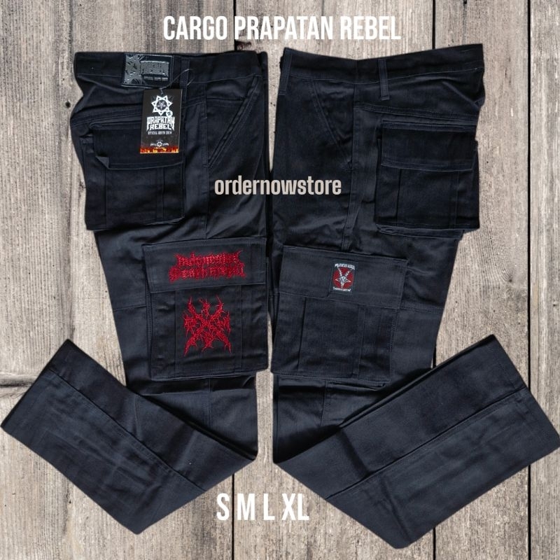 Celana Cargo Prapatan Rebel Panjang Hitam Size S M L Xl Bordir Iddm Akar Full Merah