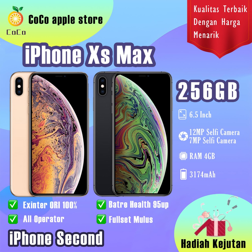 iPhoneXs Max 256GB Second Bekas Original100% Silent AllSim Fullset Mulus Normal Hp 3utools All Green