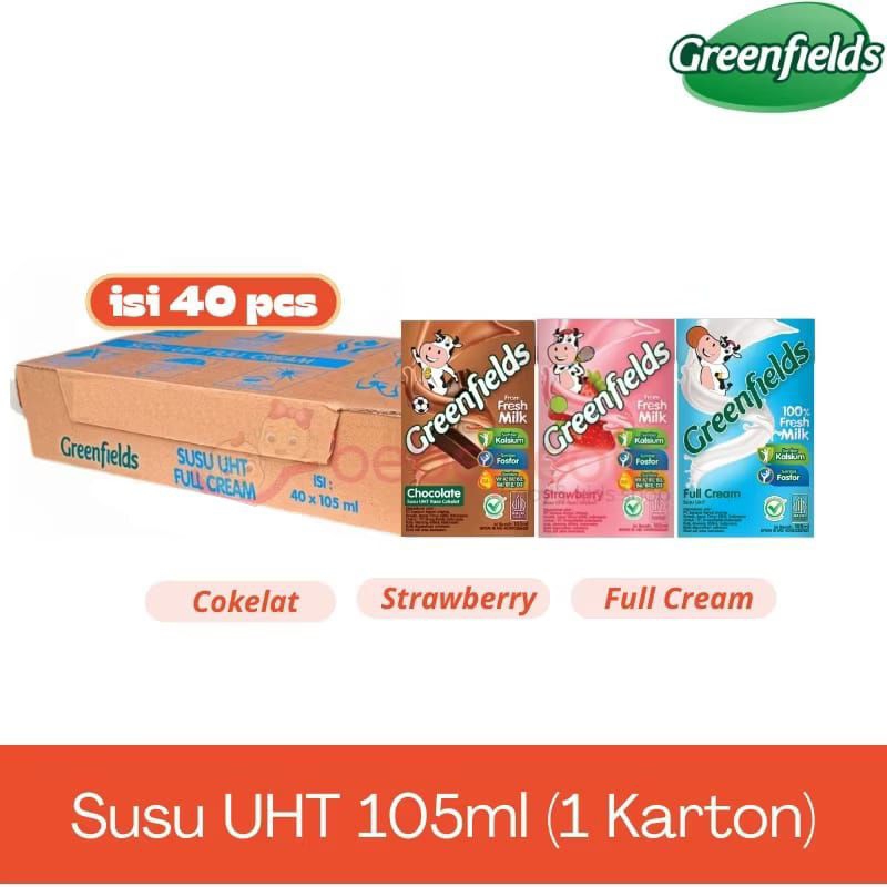 [ 1Karton ] Susu UHT Greenfields 40 Kotak @ 105 ml