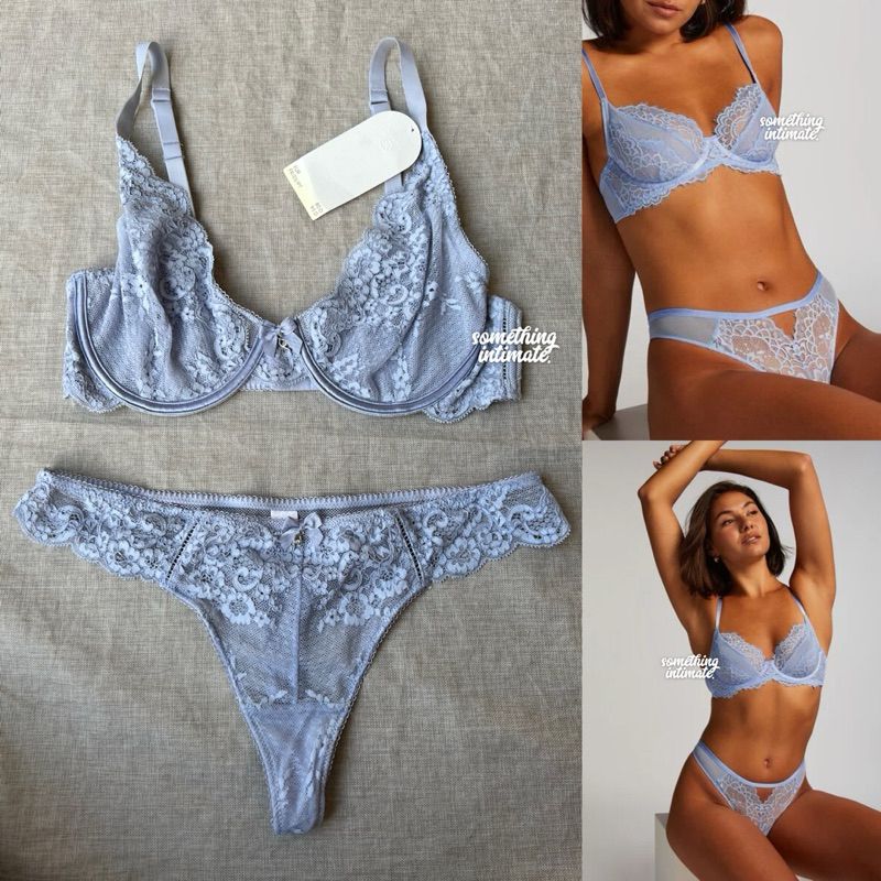 [FULLTAG] C&A Isabelle Bridal Lace Balconette Bra Panty Set Thong Gstring Unlined Bralette in Baby B