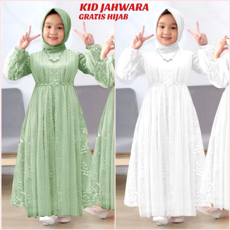 100% aman qilla set gamis anak perempuan putih polos 1-13 tahun manasik haji anak pesta kondangan