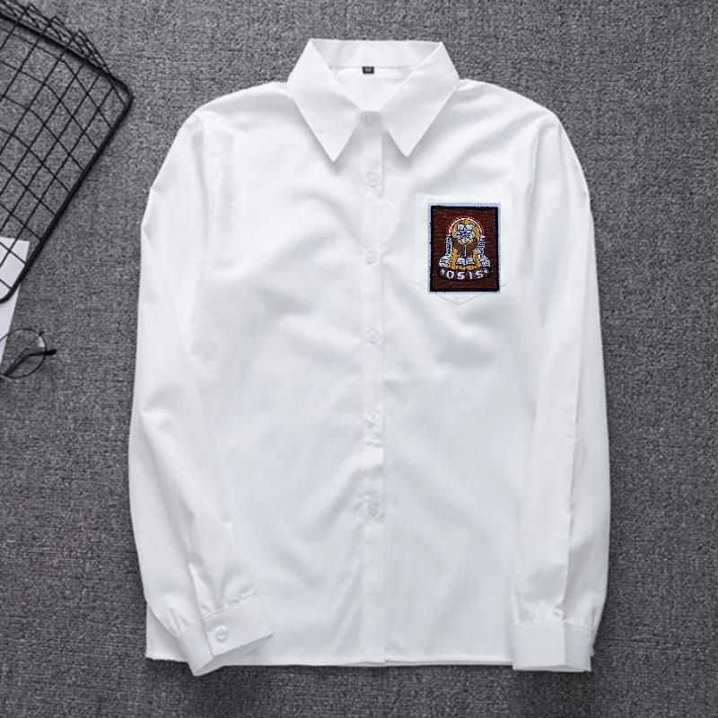 Baju putih panjang SMA, Baju putih bahan Oxford dan bahan twis (licin serta mengkilap), Baju putih p