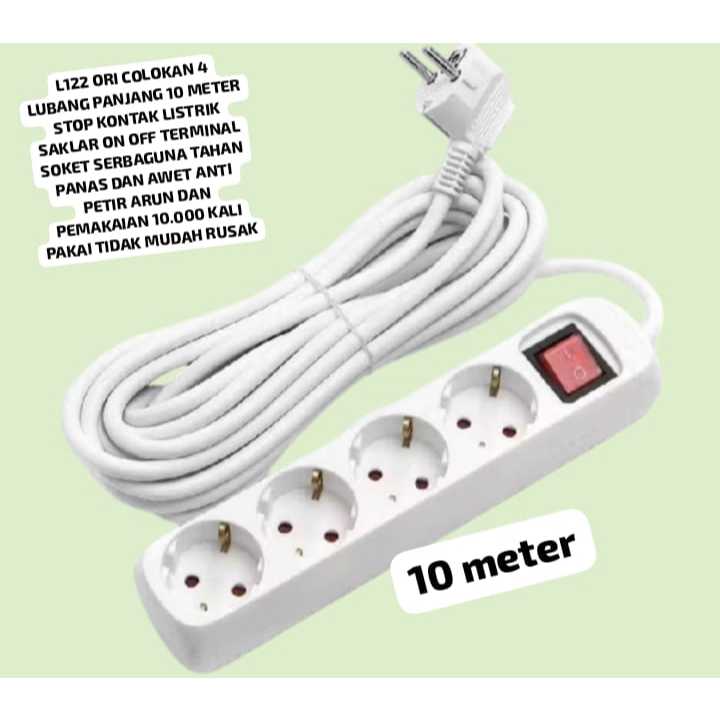 L122 ORI COLOKAN 10M LISTRIK 4 LUBANG  M STOP KONTAK LISTRIK SAKLAR ON OFF TERMINAL SOKET PANJANG SE