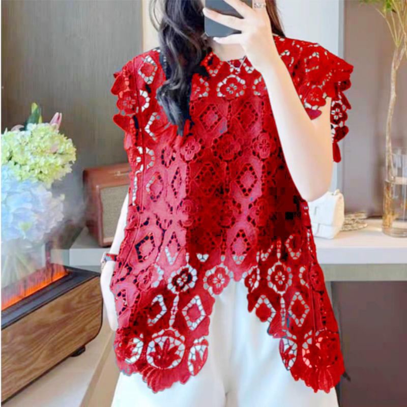 2194 Baju atasan blouse luaran MEZALINA ASYMMETRIC LACE BROKAT TOP Korean style wanita premium impor