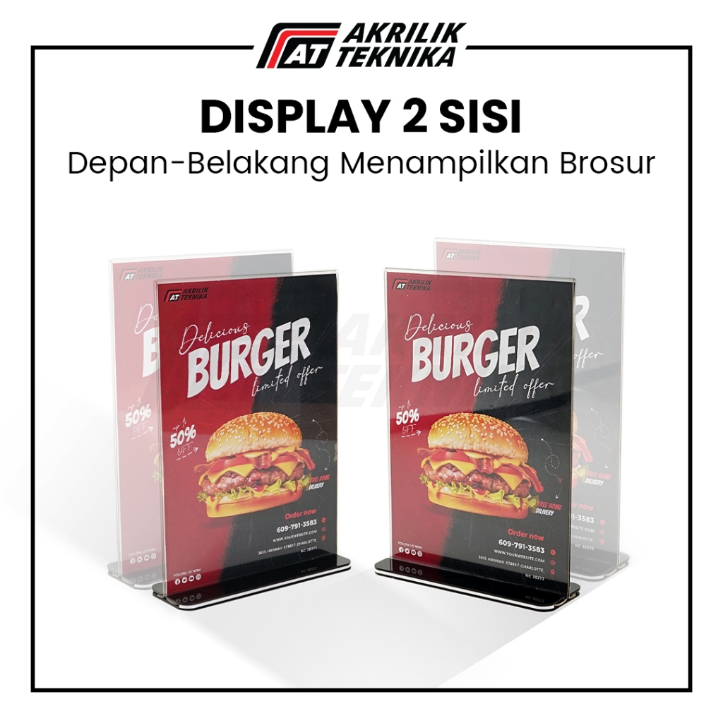 

RB Tempat Brosur Akrilik / Tent Card Holder Barcode / Nomor Menu Meja Kaki Hitam - Ukuran A5