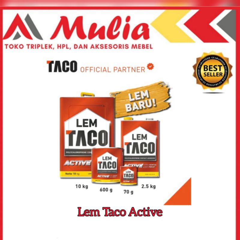 TACO Lem Kuning Active Serbaguna Untuk Perekat HPL / Vinyl /Sofa / Karpet / Sepatu Semua Ukuran