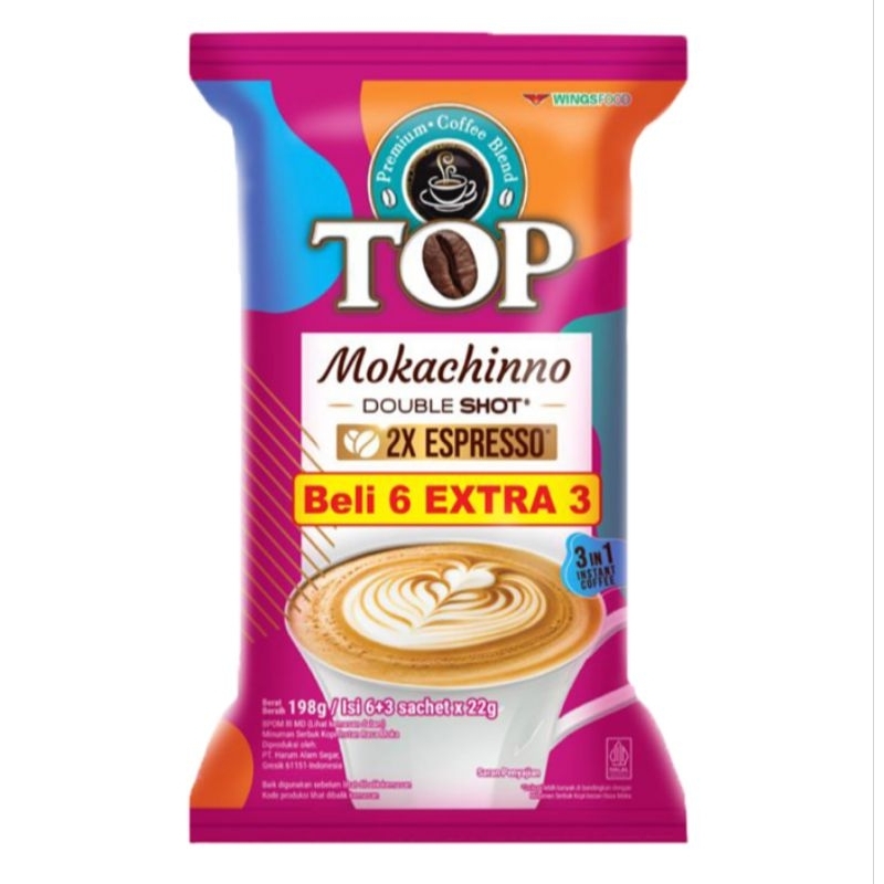 

Top coffee kopi instan double shot mocachinno isi 9 sachet x 22 gram