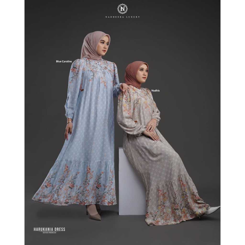 HARGA PROMO - HARUKANIA DRESS BY NADHEERA LUXURY || Gamis Rayon Busui Friendly Motif Bunga