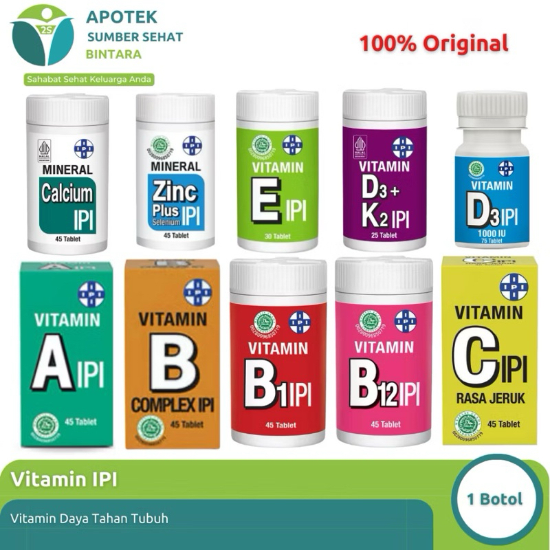 Suplemen Vitamin IPI botol/Vit E/vit C/ vit A/ Vit B12/vit B Complex/ vit D3+ K2