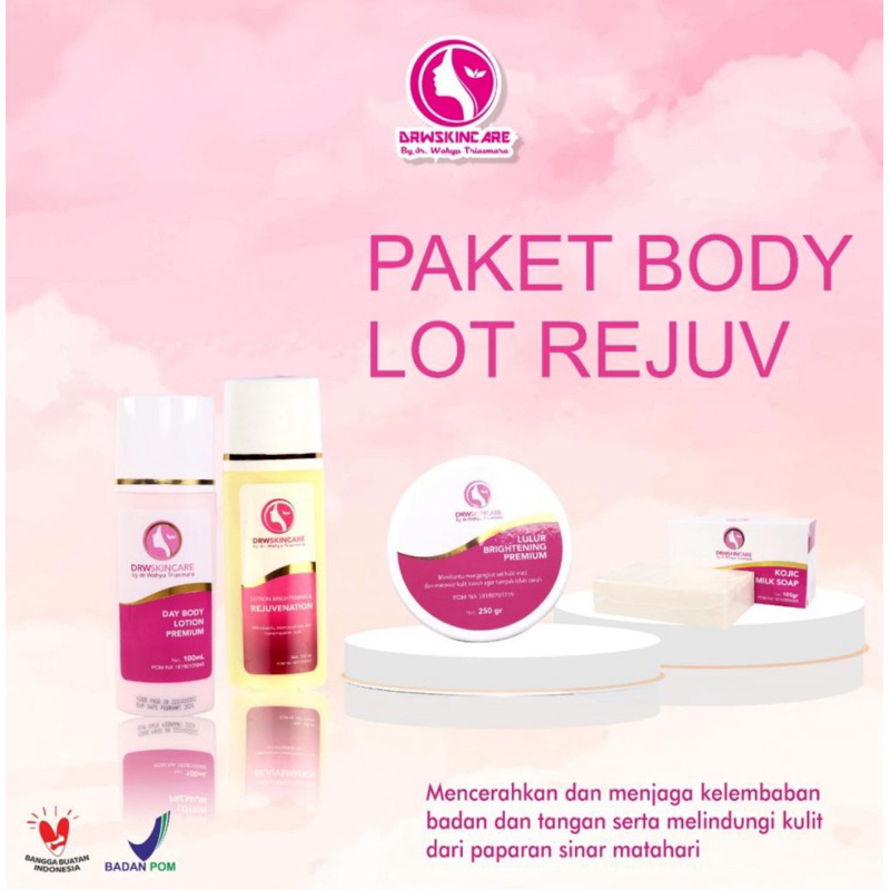 Paket Body Whitening Rejuv (sabun kojic, hb malam, hb siang, lulur bleaching) DRW Skincare