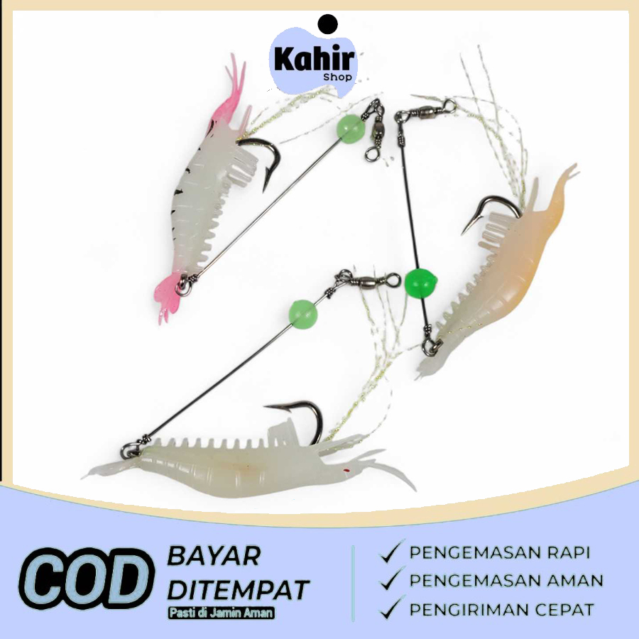 Umpan Pancing Udang Tiruan Bisa Menyala Bahan Karet Luminous Dengan Kail Shrimp Soft Bait Lure