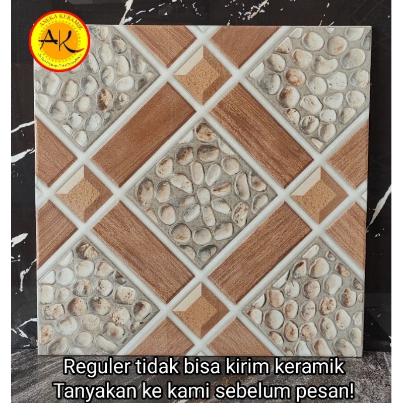 Keramik Lantai Kasar Teras Garasi Kamar Mandi Motif Timbul Batu Alam 40x40 Genio Beige