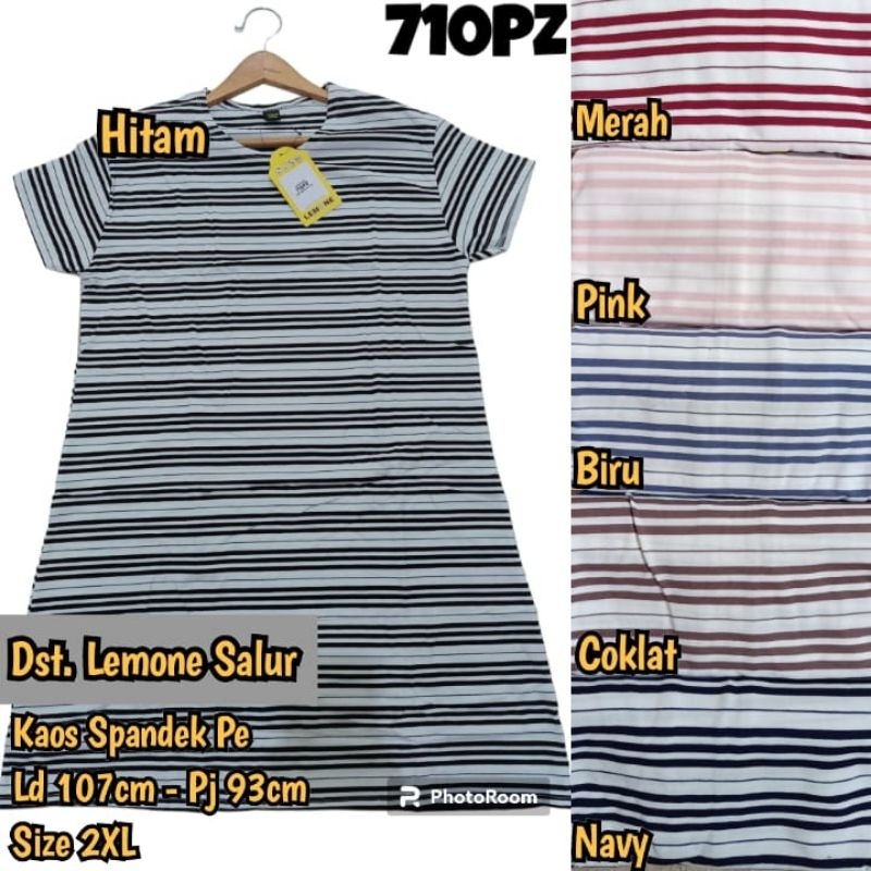 Dress Daster Midi Kaos Lemone Salur Jumbo