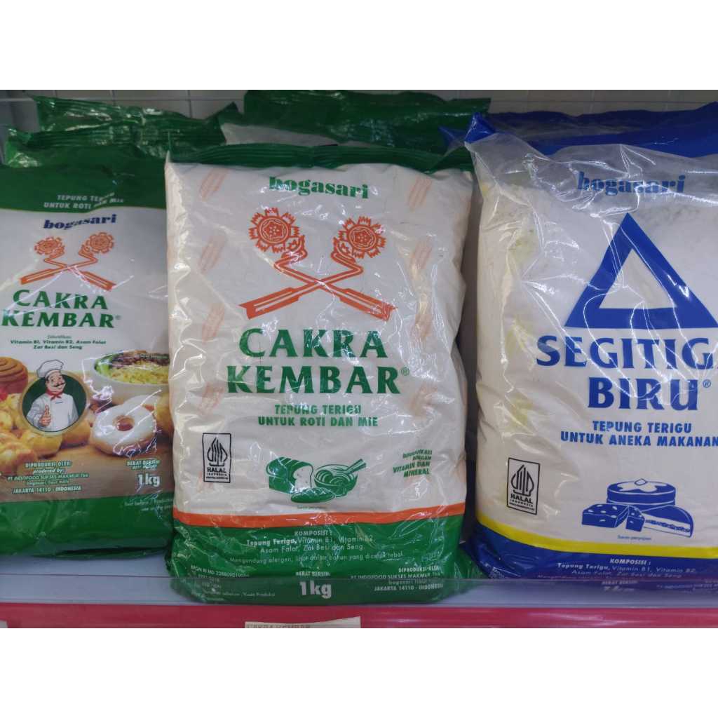 

TEPUNG TERIGU SEGITIGA BIRU 1 KG DUS/TEPUNG TERIGU CAKRA EKONOMIS 1 KG