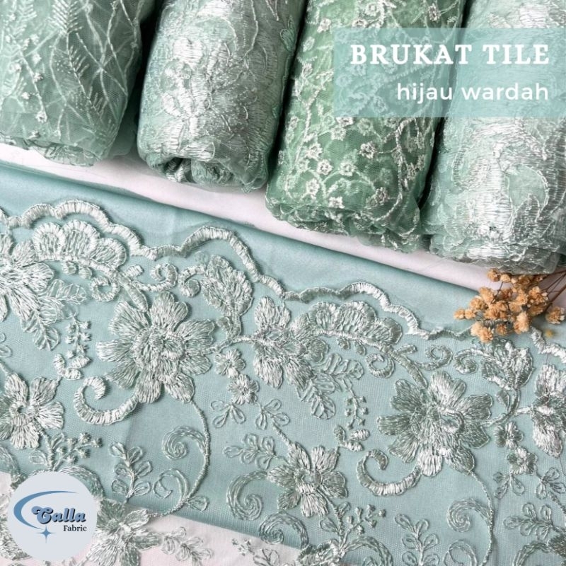 SETENGAH METER Kain Brukat Tile Premium Bahan Kebaya - Hijau Wardah ( HARGA PER 50cm KAIN )